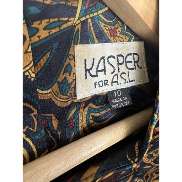 Vintage Kasper ASL Sz 10 100% Silk Blouse Paisley Printed Rich Colors Hong Kong - Picture 2 of 4